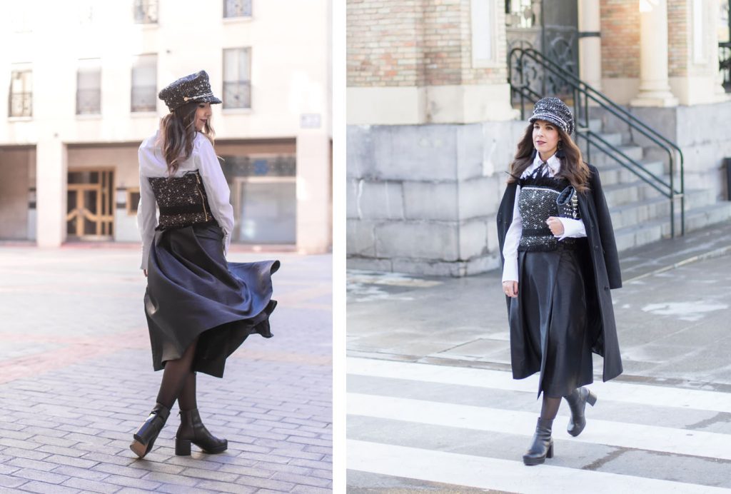 Look blanco y negro con ropa de Marinanto Atelier y gorra Gabardos en el blog de moda increíble pero cierzo. Fotos Kinojam